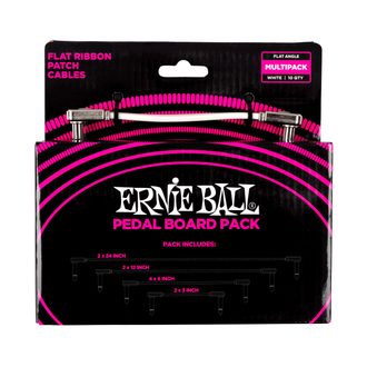 6387 Ernie Ball Flat Ribbon Patch Cables Pedalboard Multi-Pack White - set propojovacích kabelů