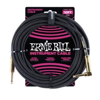 6081 Ernie Ball 10' Braided Straight / Angle Instrument Cable - Black