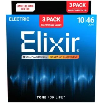 Elixir Nanoweb - Light - 3-Pack / .010 - .046 / - struny na elektrickou kytaru - 3ks