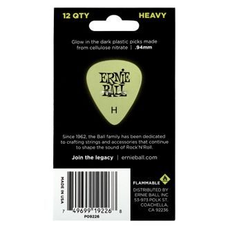9226 Ernie Ball Super Glow Heavy 0.97mm Cellulose Pick - svítící, silné, celuloidové trsátko - 12ks