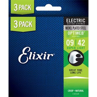 Elixir Optiweb Light  3-Pack Set / 9 - 42 / - " potažené " struny na elektrickou kytaru - 3ks