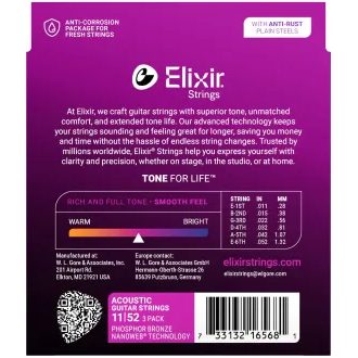 Elixir Nanoweb - Phosphor Bronze - Custom Light - 3-Pack / .011 - .052 / - struny na akustickou kytaru - 3ks