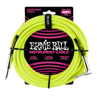 6080 Ernie Ball 10' Braided Straight / Angle Instrument Cable Neon - Yellow - opletený nástrojový kabel 3m