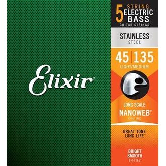 Elixir Nanoweb Bass Light / Medium - Stainless Steel - .045 - .135 - " potažené " struny na basovou kytaru - 1ks
