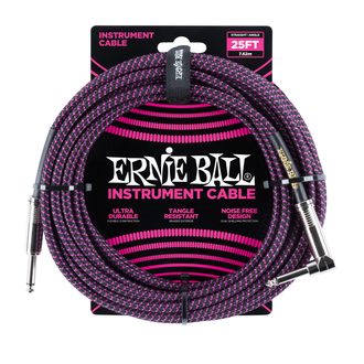 6068 Ernie Ball 25' Instrument Braided Cable - nástrojový kabel rovný / zahnutý jack - 7.62m - černofialová barva