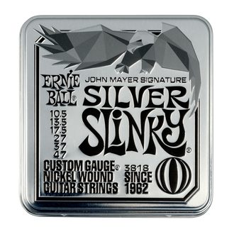 3818 Ernie Ball John Mayer Silver Slinky Nickel Wound Electric Guitar Strings 3 Pack Tin 10.5 - 47 + luxusní limitovaná kovová krabička - struny na elektrickou kytaru - 3ks
