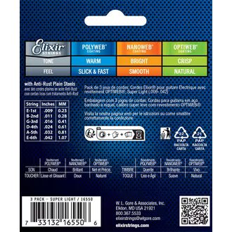 Elixir Optiweb Light  3-Pack Set / 9 - 42 / - " potažené " struny na elektrickou kytaru - 3ks