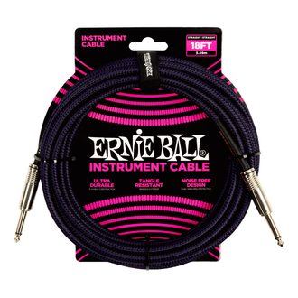 6395 Ernie Ball 18ft Braided Straight Straight Instrument Cable Purple Black - nástrojový kabel 5.5m - 1ks
