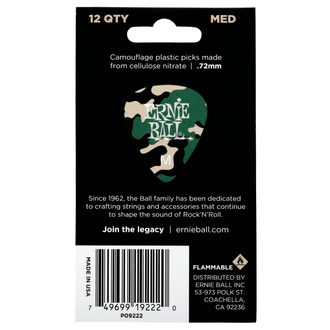 9222 Ernie Ball Camouflage Medium 0.72mm Cellulose Pick - kamufláž design, celuloidové trsátko - 12ks