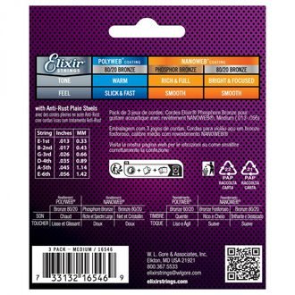 Elixir Nanoweb Phospor Bronze Light 3-Pack / 13 - 56 / - struny na akustickou kytaru - 3ks