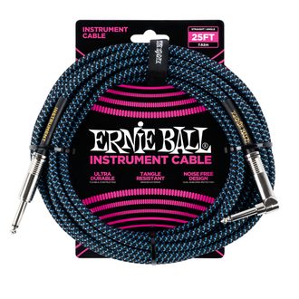 6060 Ernie Ball 25' Instrument Braided Cable - nástrojový kabel rovný / zahnutý jack - 7.62m - modročerná barva