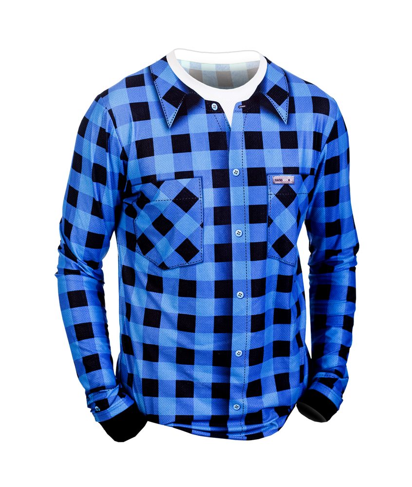 Levně Pánské termo triko s motivem flanelová košile - L - modrá