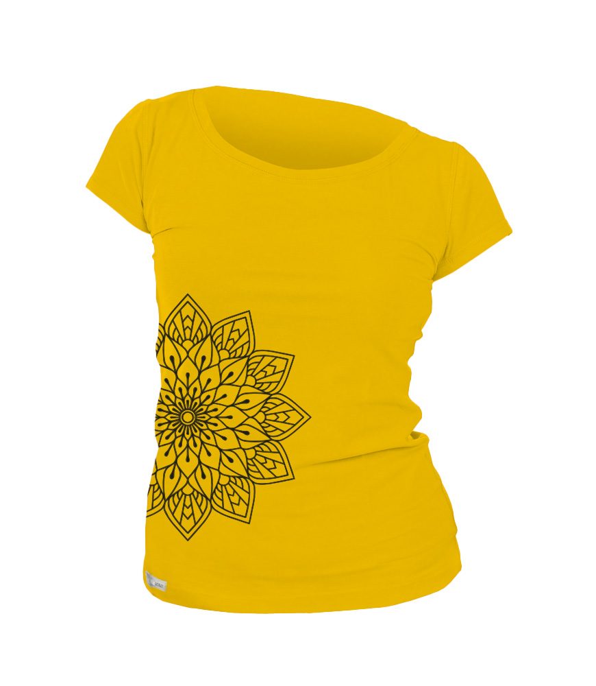 Levně Dámské triko - potisk FLORAL - XL - žlutá