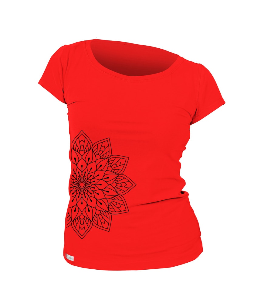 Levně Dámské triko - potisk FLORAL - XL - červené s potiskem