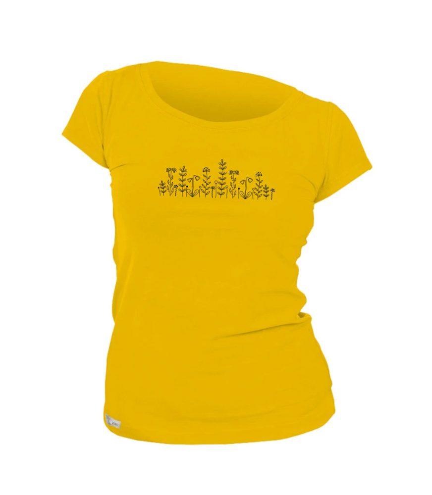 Levně Dámské triko - potisk MEADOW - L - žlutá