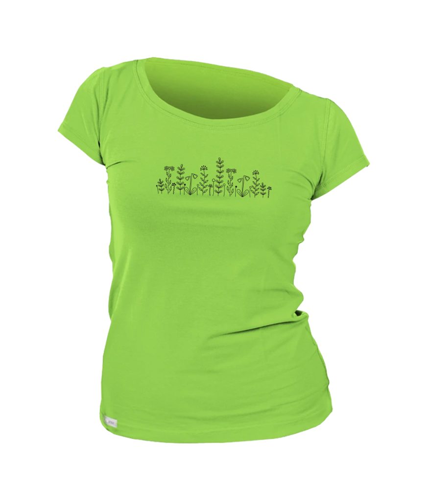 Levně Dámské triko - potisk MEADOW - M - zelená