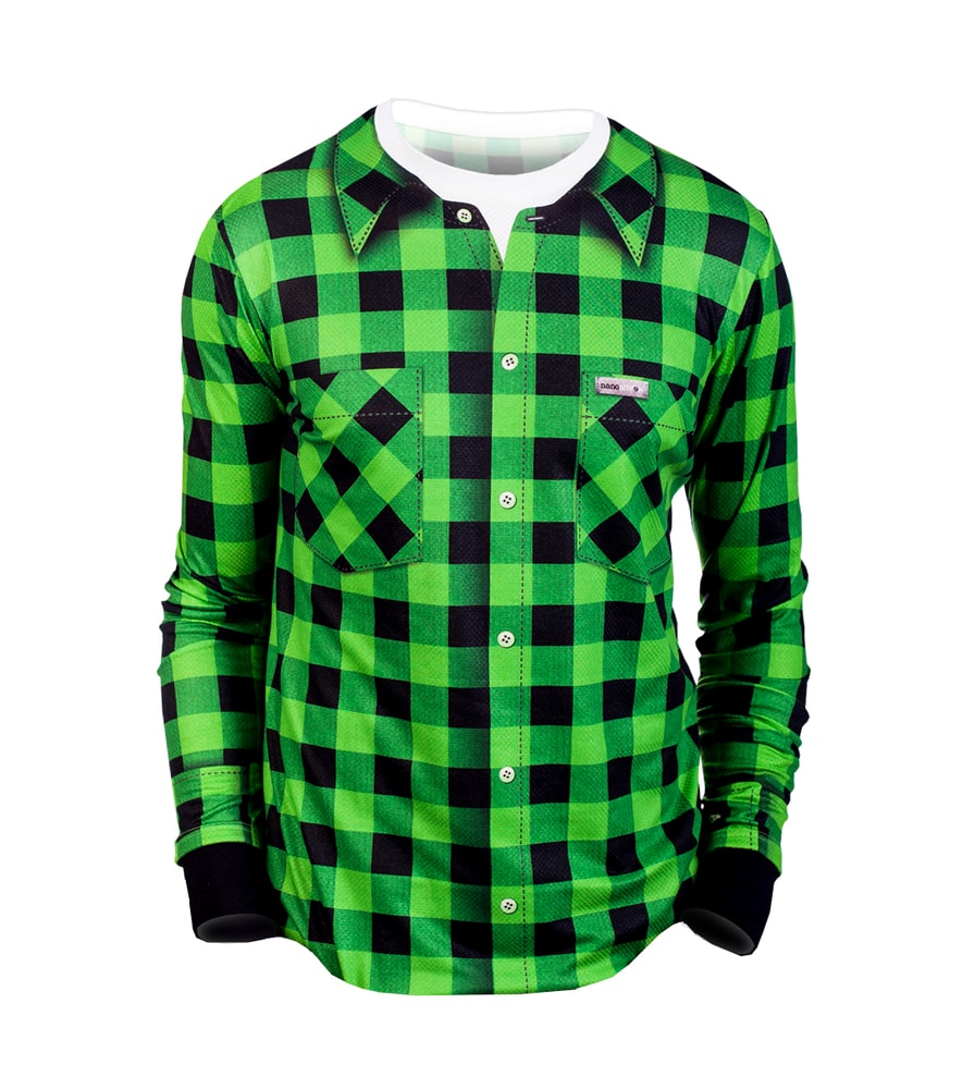 nanosilver Pánské termo triko s motivem flanelová košile - L - zelená