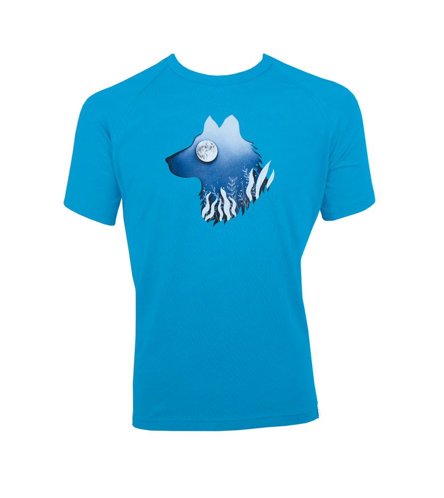 Levně Pánské triko kr.r. potisk WOLF - M - modrá