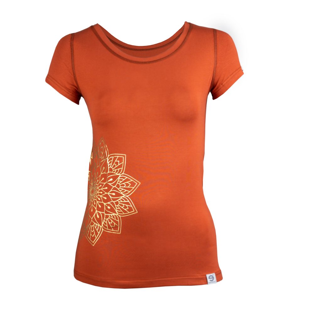 nanosilver Dámské tričko nanosilver - FLORAL metalický potisk - XL - skořicová se zlatým potiskem nanosilver Dámské tričko nanosilver - FLORAL metalický potisk - XL - skořicová se zlatým potiskem
