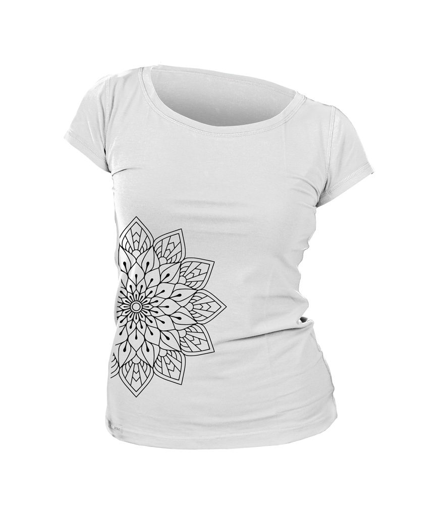 nanosilver Dámské triko nanosilver - potisk FLORAL - XXL - bílé s potiskem