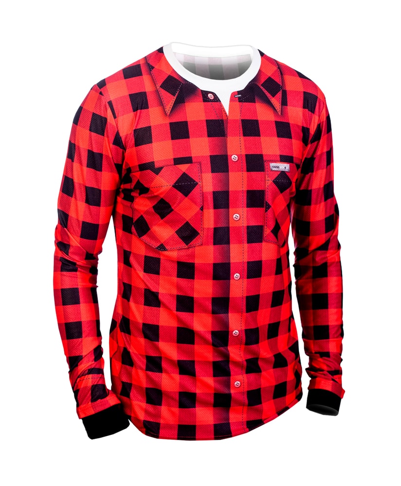 Levně Pánské termo triko s motivem flanelová košile - XL - červená