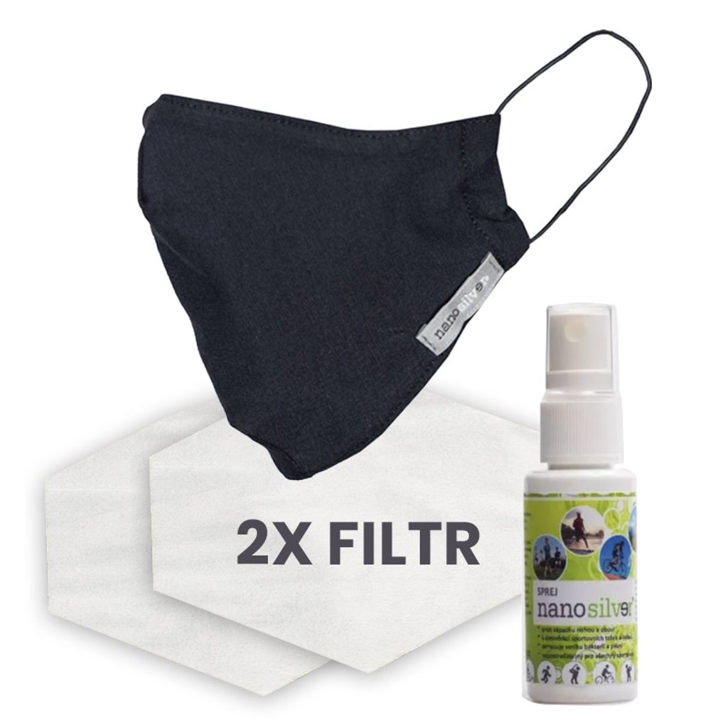 Sada rouška Classic (včetně 2ks filtrů) + antibakteriální sprej 100ml |  Komfort pro vaše tělo a okolí - nanosilver.cz