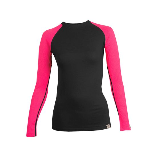 Dámské termo triko nanosilver KOMBI s MERINO vlnou černo/růžové