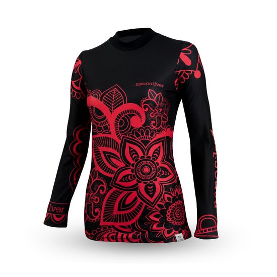 Dámské termo tričko nanosilver FLOWER s palečníky se stříbrem červené