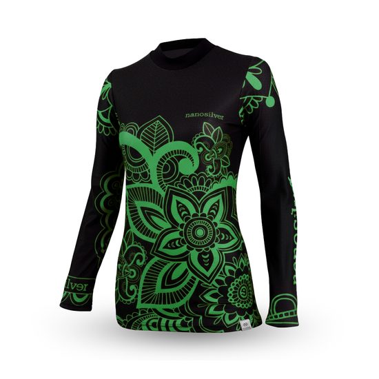 Dámské termo tričko nanosilver FLOWER s palečníky se stříbrem zelené