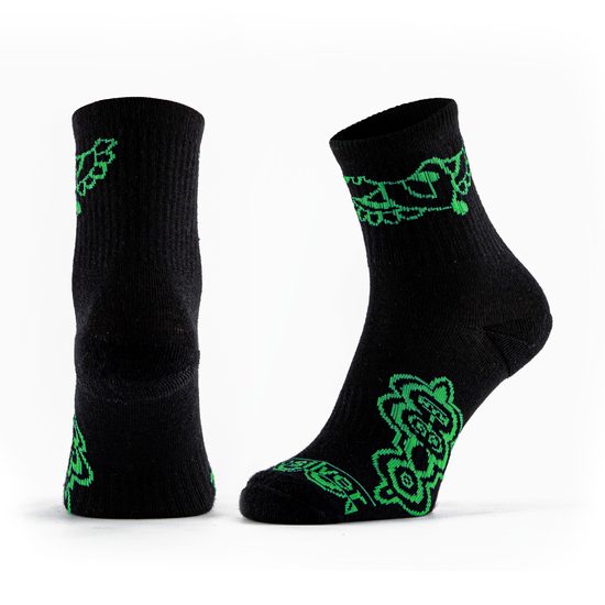 Dámské ponožky FLOWER s Merino vlnou  černé se zeleným