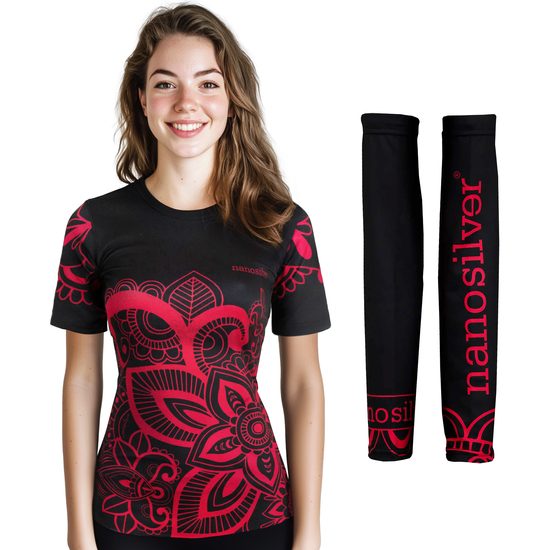 Sada dámské tričko krátký rukáv FLOWER + návleky na ruce