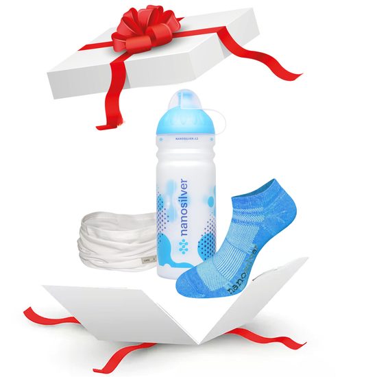 cyklo set nanosilver - kotníkové ponožky, bidon a nákrčník, modrá