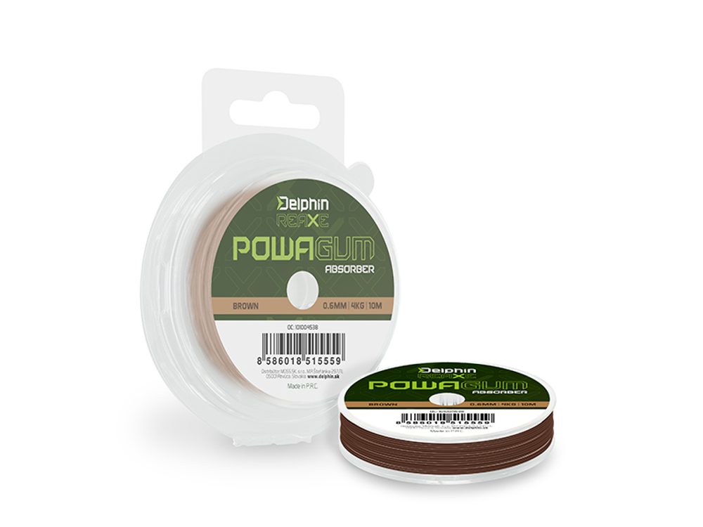 E-shop Delphin Feederová guma Reaxe PowaGUM Absorber Hnědá 10m - 0.6mm/4kg/10m,Delphin Feederová guma Reaxe PowaGUM Absorber Hnědá 10m - 0.6mm/4kg/10m