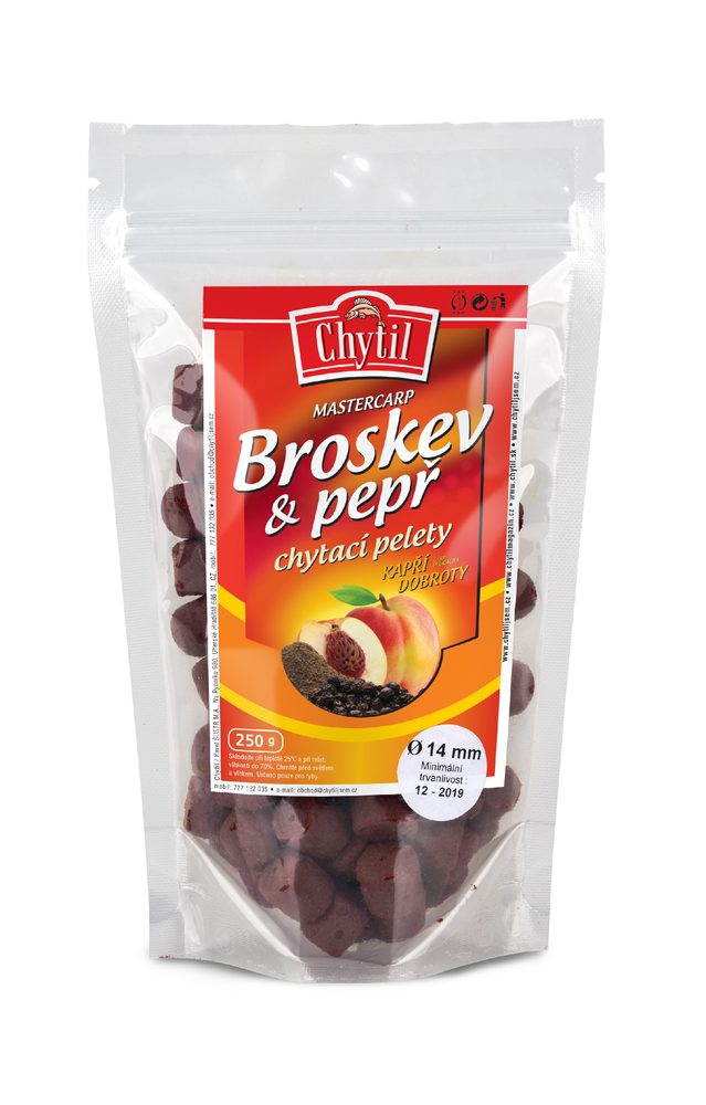 E-shop Chytil Chytací pelety s dírou 250g - Broskev Pepř 14 mm,Chytil Chytací pelety s dírou 250g - Broskev Pepř 14 mm