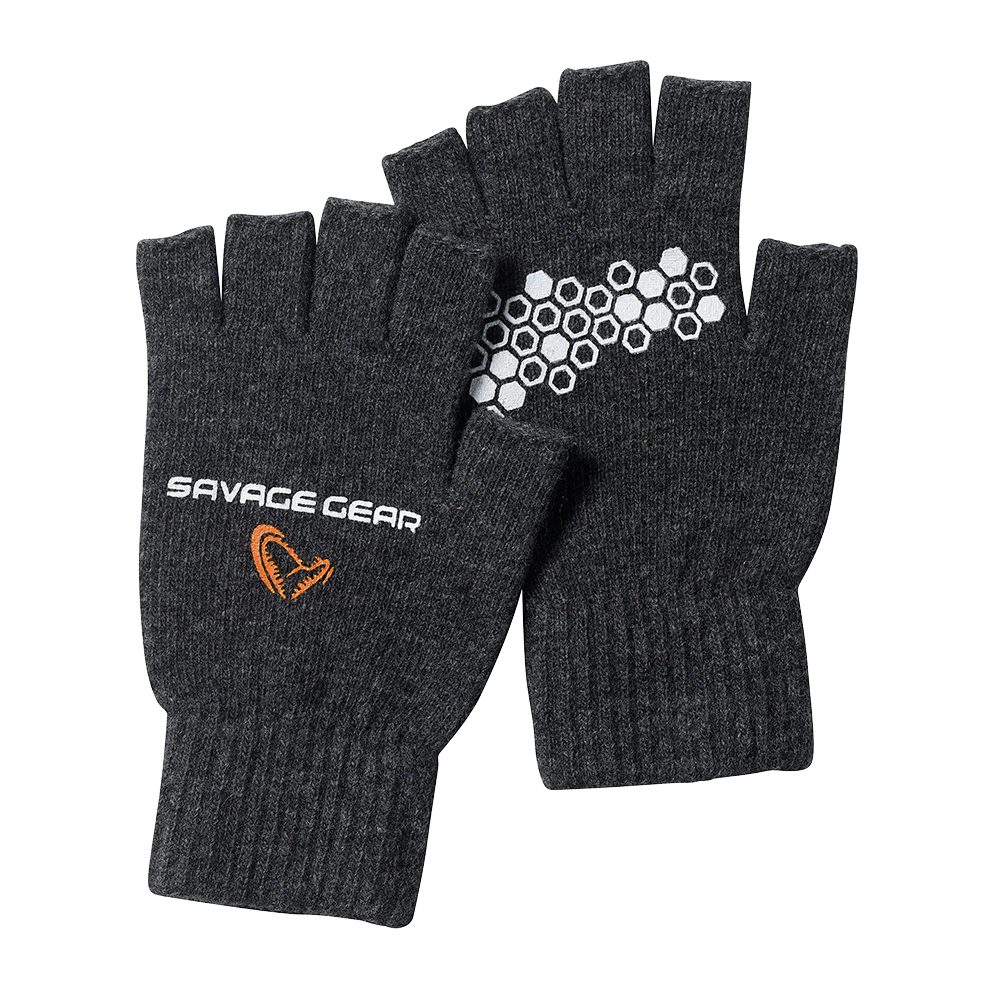 E-shop Savage Gear Rukavice Knitted Half Finger Glove Dark Grey Melange - L,Savage Gear Rukavice Knitted Half Finger Glove Dark Grey Melange - L