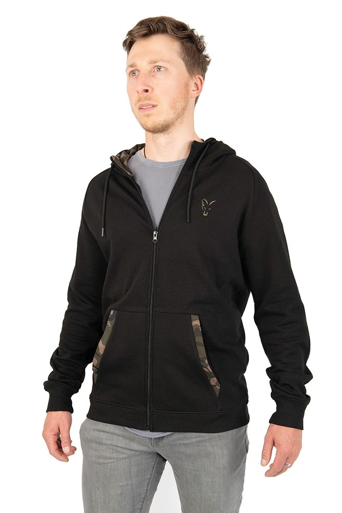 E-shop Fox Rybářská Mikina LW Black/Camo Print Zip Hoody,Fox Rybářská Mikina LW Black/Camo Print Zip Hoody