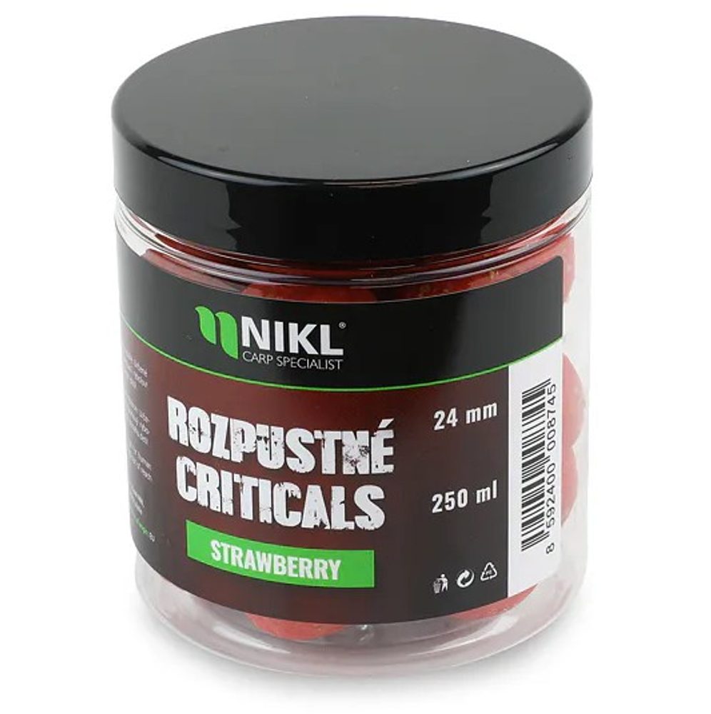 Nikl Rozpustné Criticals boilie Strawberry 250ml - 18mm,Nikl Rozpustné Criticals boilie Strawberry 250ml - 18mm