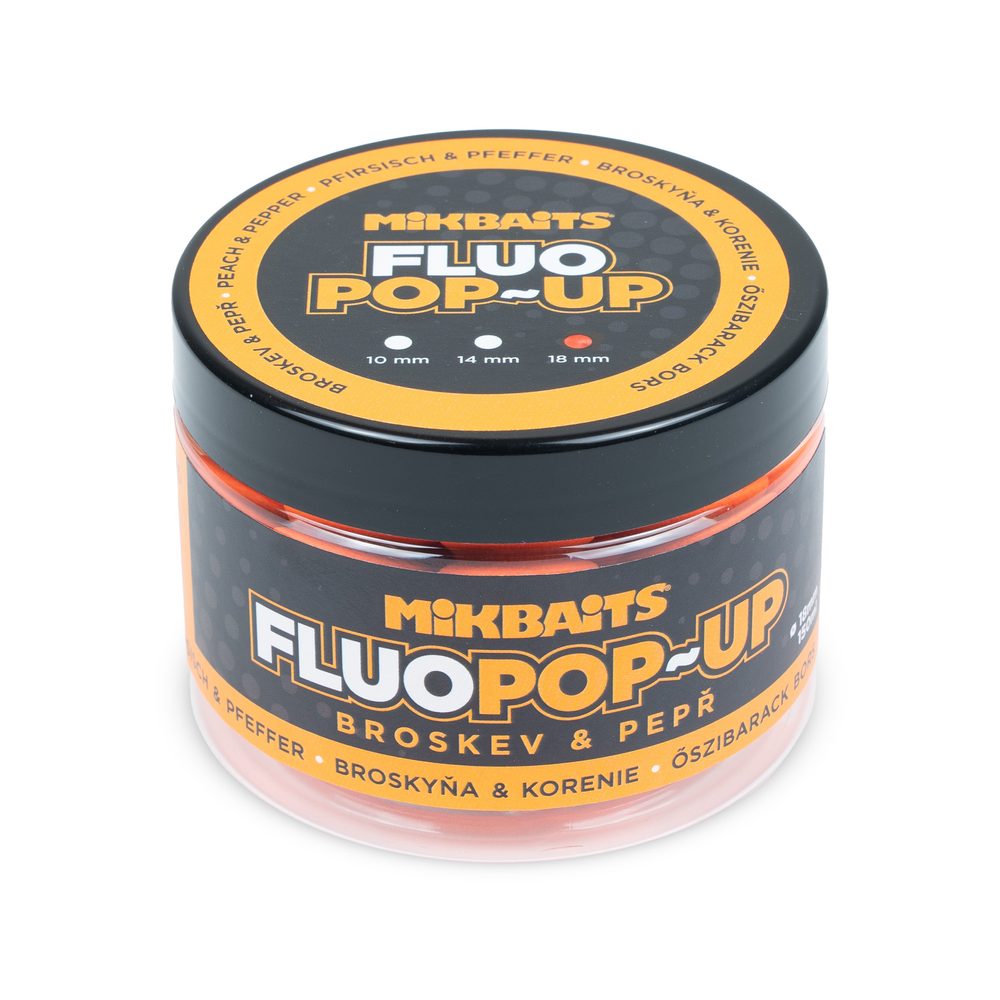 E-shop Mikbaits Plovoucí fluo boilie 18mm 150ml - Broskev a Pepř,Mikbaits Plovoucí fluo boilie 18mm 150ml - Broskev a Pepř