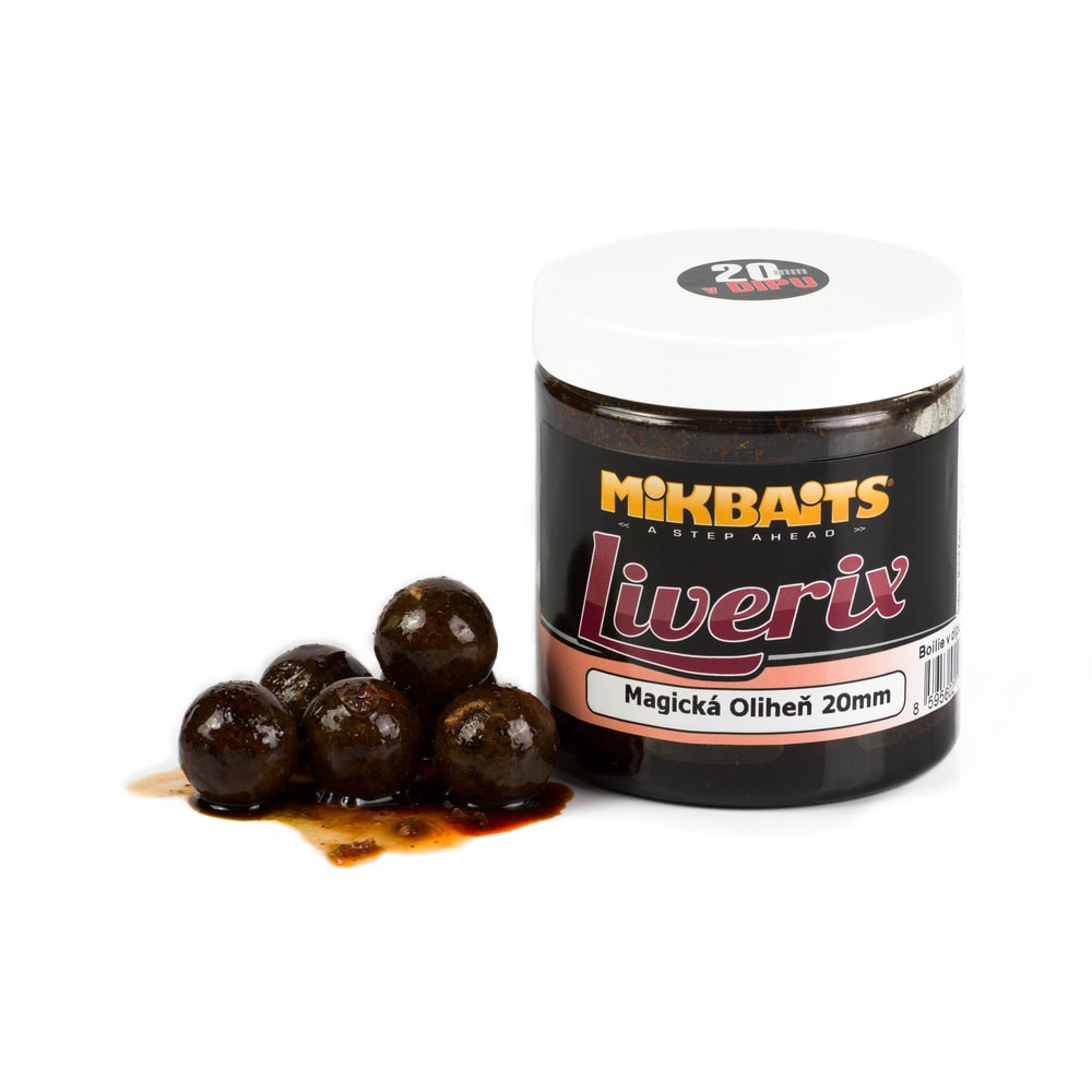 Fotografie Mikbaits Liverix Boilie v dipu 250ml - Magická Oliheň 16mm