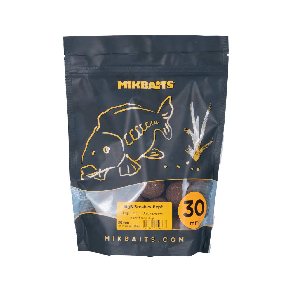 E-shop Mikbaits Boilie Big - BigB Broskev Black pepper 30mm 300g,Mikbaits Boilie Big - BigB Broskev Black pepper 30mm 300g