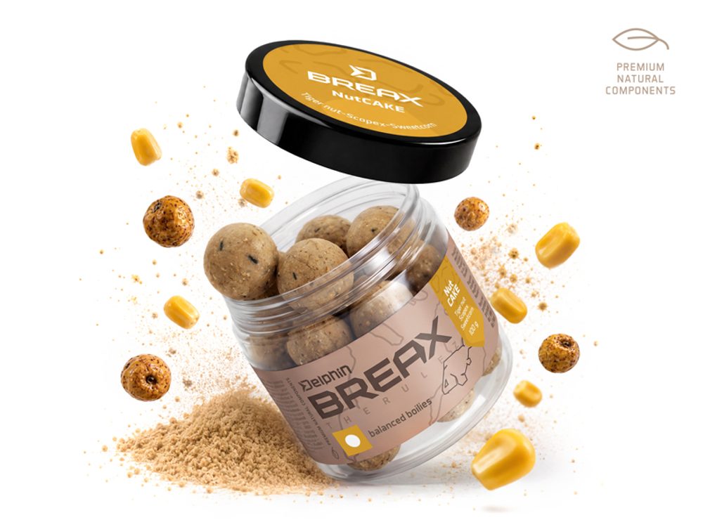 Delphin Vyvážené boilies BreaX/NutCAKE Tygří ořech-Scopex-Kukuřice 100g,Delphin Vyvážené boilies Bre...