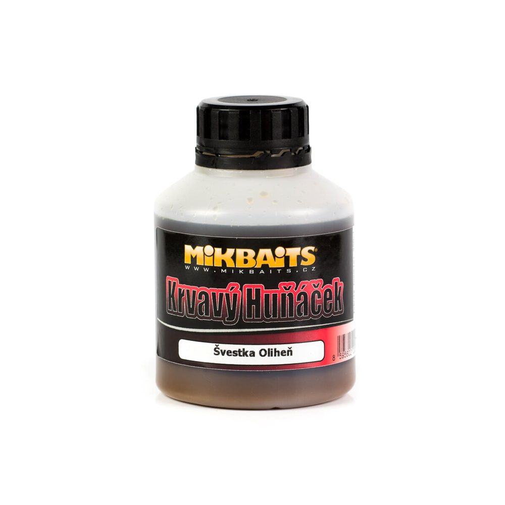 E-shop Mikbaits Booster Krvavý Huňáček 250ml - Frankfurtská klobása,Mikbaits Booster Krvavý Huňáček 250ml - Frankfurtská klobása