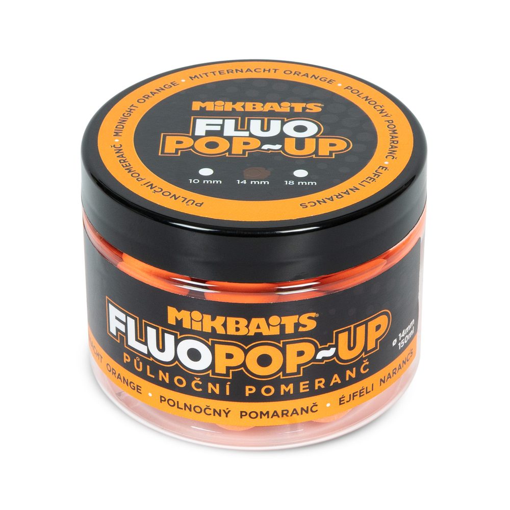 Mikbaits Plovoucí fluo boilie 14mm 150ml - Půlnoční Pomeranč