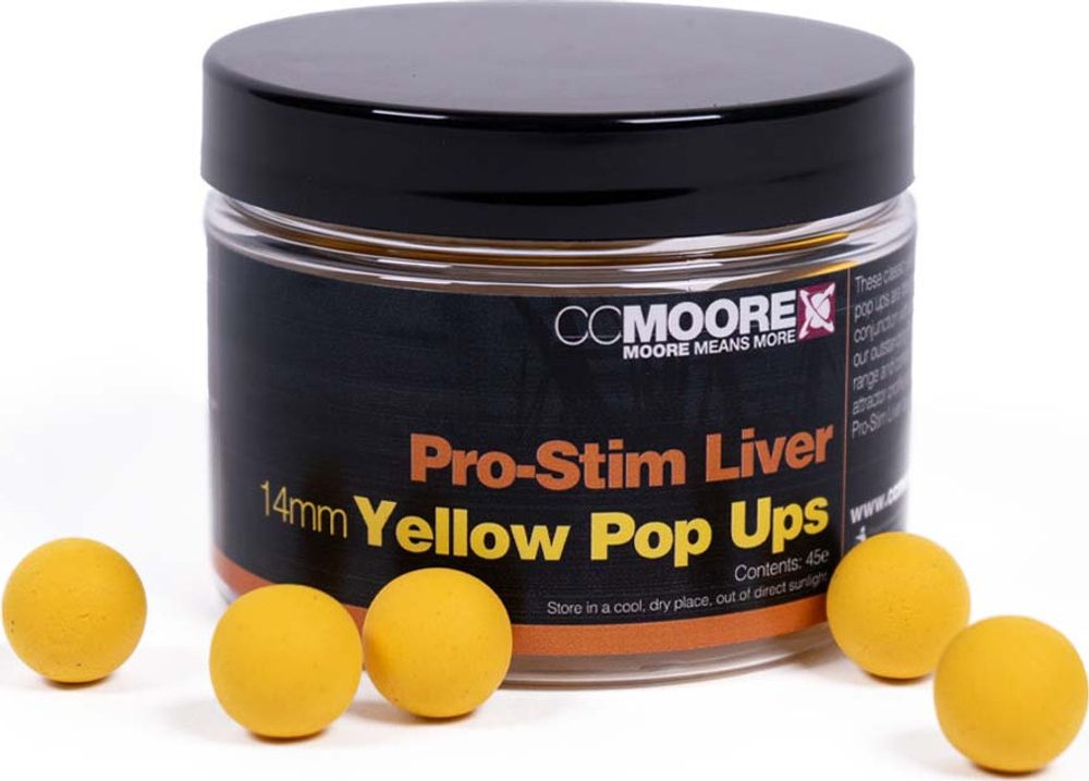CC Moore Plovoucí boilie Pro-Stim Liver Pop Ups Yellow - 14mm 45ks,CC Moore Plovoucí boilie Pro-Stim Liver Pop Ups Yellow - 14mm 45ks