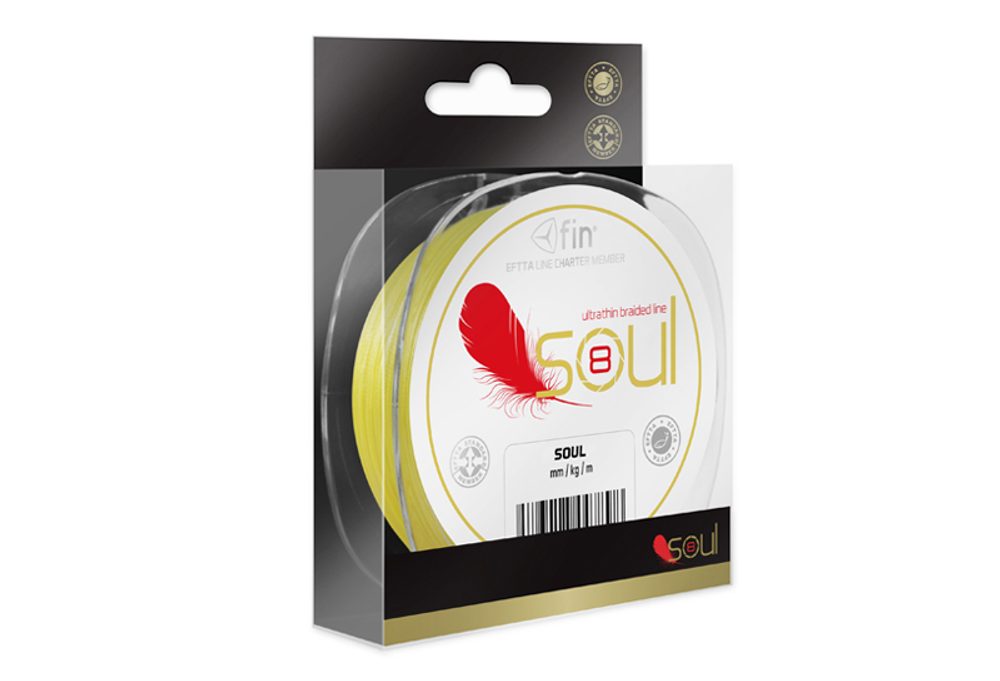 Fin Pletená šňůra Soul 8X Fluo Žlutá - 0,04mm 4,5kg 122m