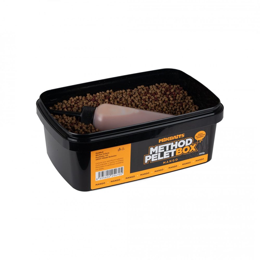 Fotografie Mikbaits Method pelet box 400g + 120ml Activator - Mango