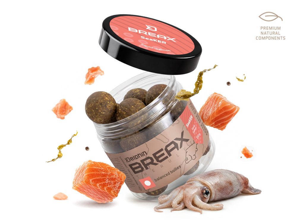 Delphin Vyvážené boilies BreaX/SeaKER Oliheň-Losos 100g,Delphin Vyvážené boilies BreaX/SeaKER Oliheň...