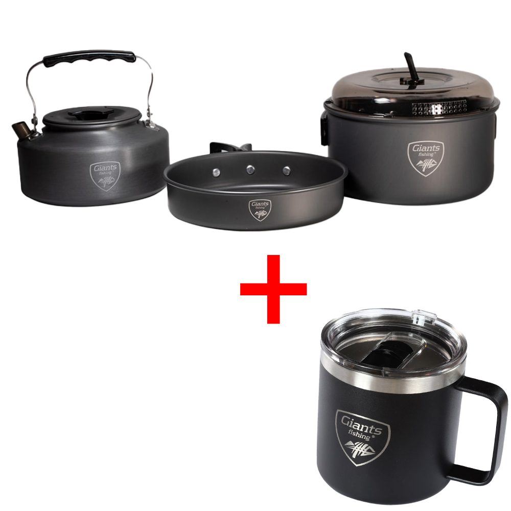 E-shop Giants fishing Akční set Sada nádobí s konvičkou + Nerezový thermo hrnek 400ml,Giants fishing Akční set Sada nádobí s konvičkou + Nerezový thermo hrne