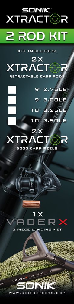 Sonik Pruty s navijáky a podběrákem Xtractor 2 Rod Carp Kit 10' 3m 3,25lb
