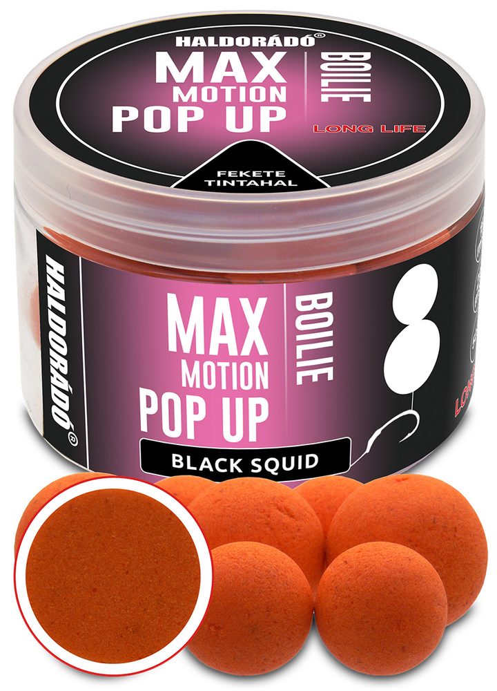 E-shop Haldorádó Pop-Up Boilies Max Motion 16+20mm 50g - Černá chobotnice,Haldorádó Pop-Up Boilies Max Motion 16+20mm 50g - Černá chobotnice